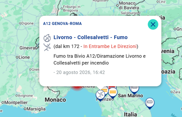 Il punto in cui &egrave; segnalato l'incendio